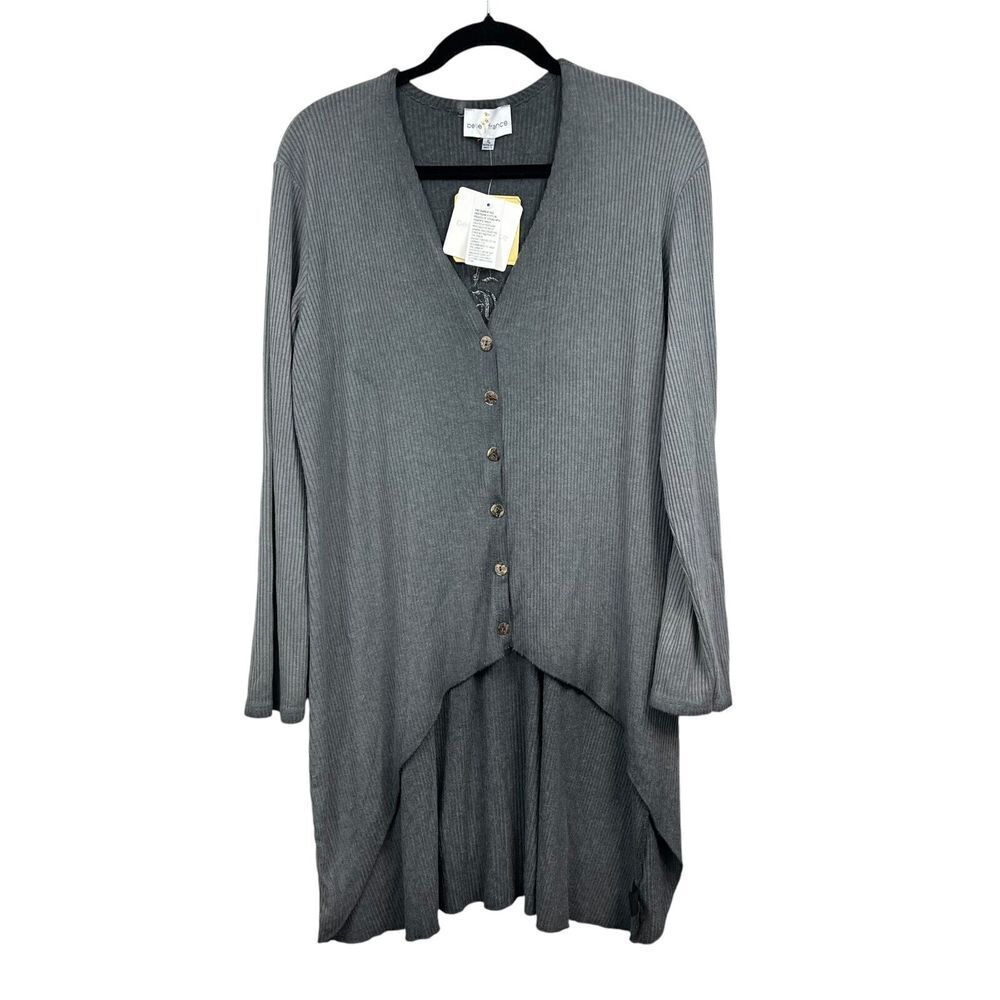 Belle France Women Draped Cardigan Sweater Sequin Embellished High Low Hem XL*